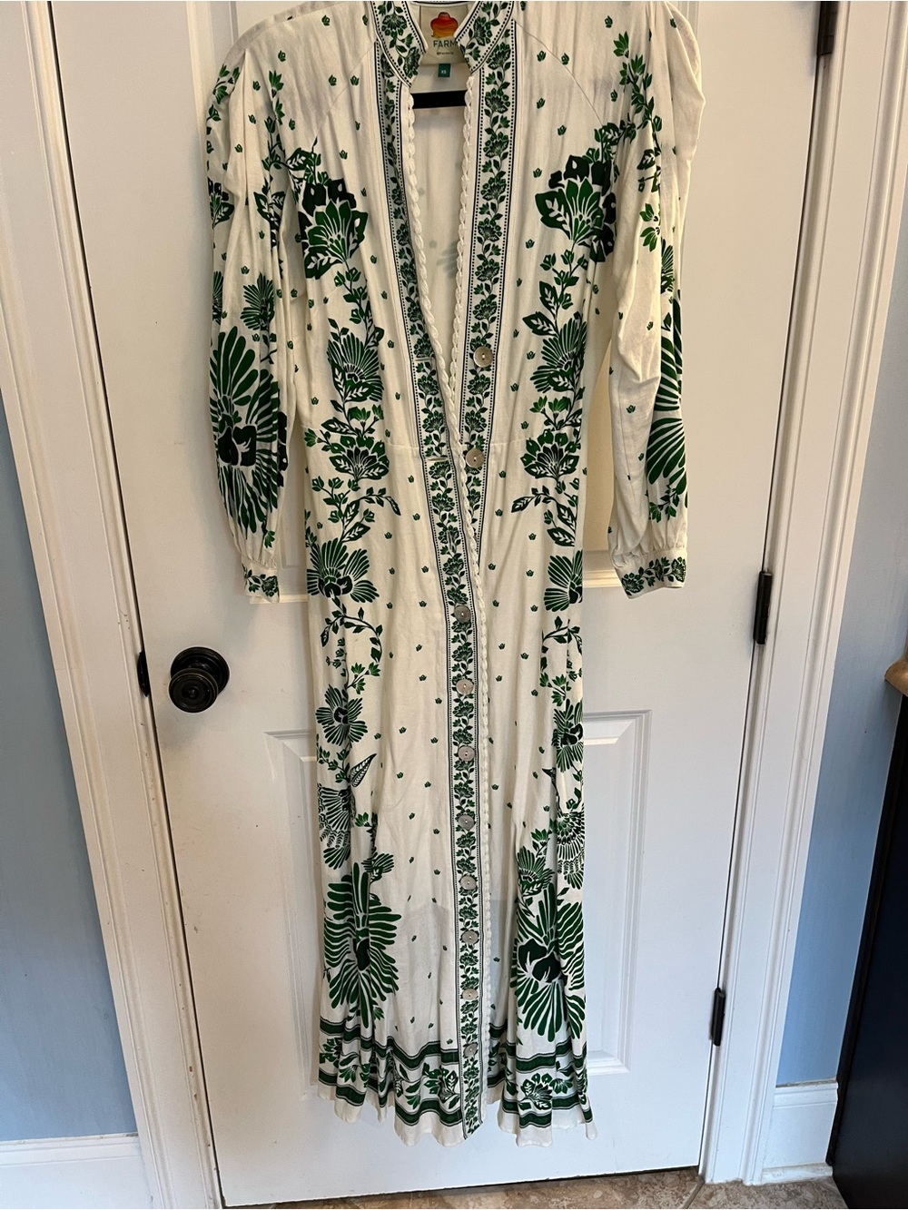 FARM Rio White Maxi Dress with Green Floral Embroidery